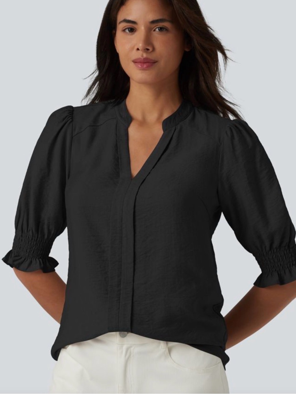 Halara women’s XL Black Puff Sleeve Blouse V Neck Top Career Capsule Wardrobe NW